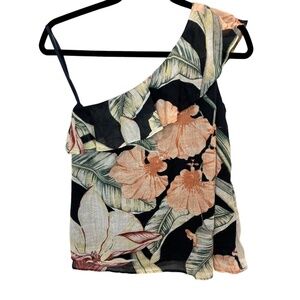 Ann Taylor Hawaiian Floral One Shoulder Ruffle Cotton Top Size XSP